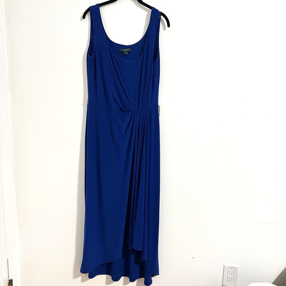 Lauren Ralph Lauren Evening Dress Size 12 Blue Ruched Side Sleeveless Flowy